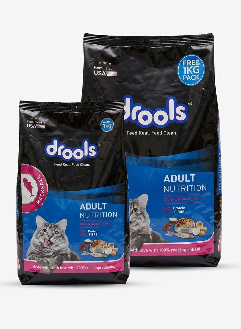 Drools Cat Adult Dry Food with Mackerel 2.8kg+1kg